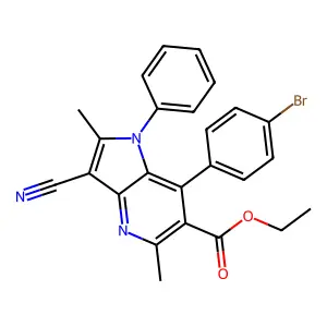 ethyl 7-(4-bromophenyl)-3-cyano-2,5-dimethyl-1-phenyl-1H-pyrrolo[3,2-b]pyridine-6-carboxylate structure