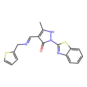(4E)-2-(1,3-benzothiazol-2-yl)-5-methyl-4-[(thiophen-2-ylmethylamino)methylidene]pyrazol-3-one structure