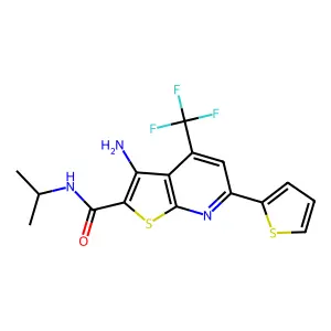 3-amino-N-(propan-2-yl)-6-(thiophen-2-yl)-4-(trifluoromethyl)thieno[2,3-b]pyridine-2-carboxamide structure