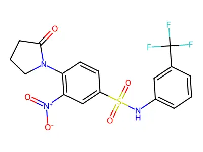 3-nitro-4-(2-oxopyrrolidin-1-yl)-N-[3-(trifluoromethyl)phenyl]benzenesulfonamide structure