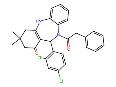 6-(2,4-dichlorophenyl)-9,9-dimethyl-5-(2-phenylacetyl)-6,8,10,11-tetrahydrobenzo[b][1,4]benzodiazepin-7-one structure