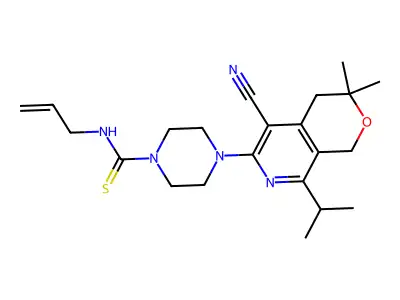 4-(5-cyano-3,3-dimethyl-8-propan-2-yl-1,4-dihydropyrano[3,4-c]pyridin-6-yl)-N-prop-2-enylpiperazine-1-carbothioamide structure