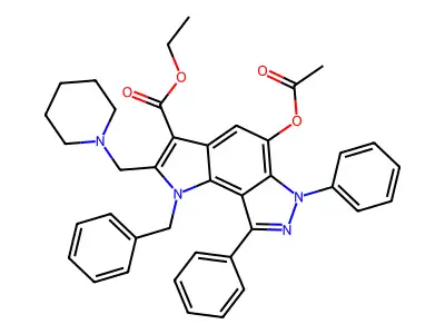 ethyl 5-acetyloxy-1-benzyl-6,8-diphenyl-2-(piperidin-1-ylmethyl)pyrrolo[2,3-e]indazole-3-carboxylate structure