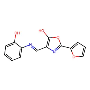 (E)-2-(furan-2-yl)-4-(((2-hydroxyphenyl)imino)methyl)oxazol-5-ol structure