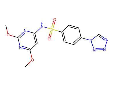 N-(2,6-dimethoxypyrimidin-4-yl)-4-(1H-tetrazol-1-yl)benzenesulfonamide structure