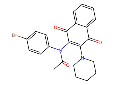 N-(4-bromophenyl)-N-(1,4-dioxo-3-piperidin-1-ylnaphthalen-2-yl)acetamide structure