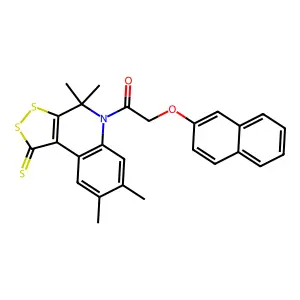 2-(naphthalen-2-yloxy)-1-(4,4,7,8-tetramethyl-1-thioxo-1,4-dihydro-5H-[1,2]dithiolo[3,4-c]quinolin-5-yl)ethanone structure