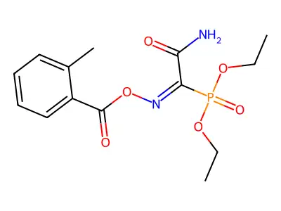 (E)-diethyl (2-amino-1-(((2-methylbenzoyl)oxy)imino)-2-oxoethyl)phosphonate structure