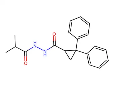 N'-(2-methylpropanoyl)-2,2-diphenylcyclopropane-1-carbohydrazide structure