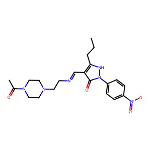 (4E)-4-[[2-(4-acetylpiperazin-1-yl)ethylamino]methylidene]-2-(4-nitrophenyl)-5-propylpyrazol-3-one structure
