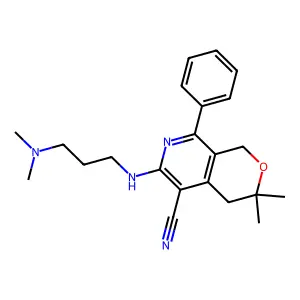 6-[3-(dimethylamino)propylamino]-3,3-dimethyl-8-phenyl-1,4-dihydropyrano[3,4-c]pyridine-5-carbonitrile structure