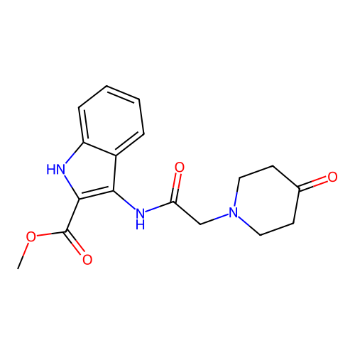 methyl 3-{[(4-oxopiperidin-1-yl)acetyl]amino}-1H-indole-2-carboxylate structure