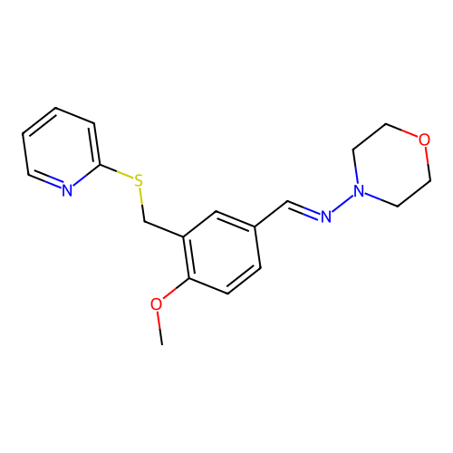 (E)-N-(4-methoxy-3-((pyridin-2-ylthio)methyl)benzylidene)morpholin-4-amine structure