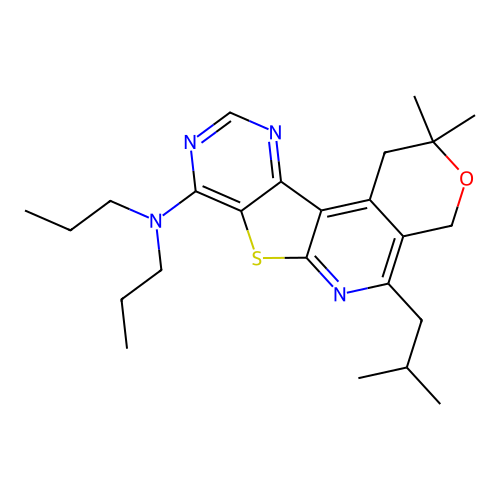 2,2-dimethyl-5-(2-methylpropyl)-N,N-dipropyl-1,4-dihydro-2H-pyrano[4'',3'':4',5']pyrido[3',2':4,5]thieno[3,2-d]pyrimidin-8-amine structure