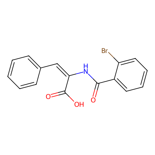 (E)-2-(2-bromobenzamido)-3-phenylacrylic acid structure