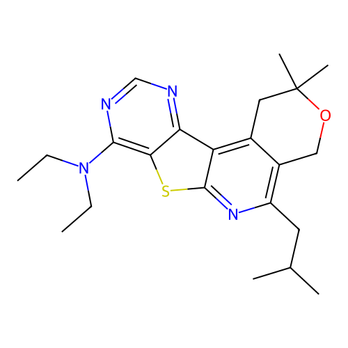 N,N-diethyl-2,2-dimethyl-5-(2-methylpropyl)-1,4-dihydro-2H-pyrano[4'',3'':4',5']pyrido[3',2':4,5]thieno[3,2-d]pyrimidin-8-amine structure