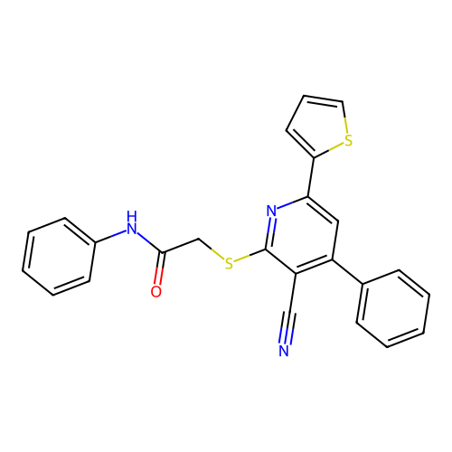 2-{[3-cyano-4-phenyl-6-(thiophen-2-yl)pyridin-2-yl]sulfanyl}-N-phenylacetamide structure