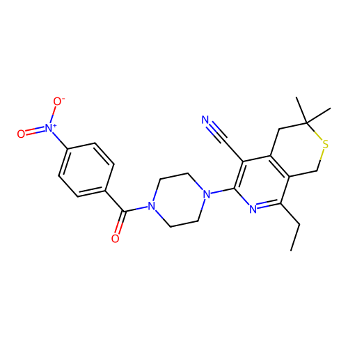 8-ethyl-3,3-dimethyl-6-(4-(4-nitrobenzoyl)piperazin-1-yl)-3,4-dihydro-1H-thiopyrano[3,4-c]pyridine-5-carbonitrile structure