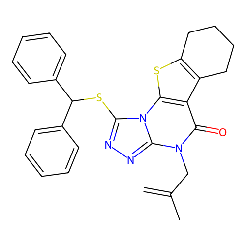 1-(benzhydrylthio)-4-(2-methylallyl)-6,7,8,9-tetrahydrobenzo[4,5]thieno[3,2-e][1,2,4]triazolo[4,3-a]pyrimidin-5(4H)-one structure