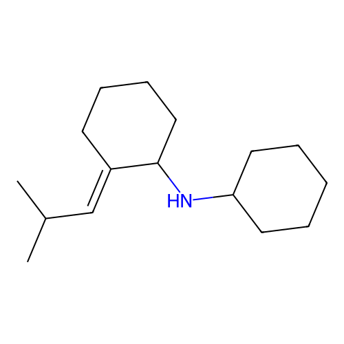 (E)-N-cyclohexyl-2-(2-methylpropylidene)cyclohexanamine structure