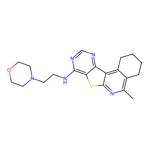 5-methyl-N-(2-morpholinoethyl)-1,2,3,4-tetrahydropyrimido[4',5':4,5]thieno[2,3-c]isoquinolin-8-amine structure