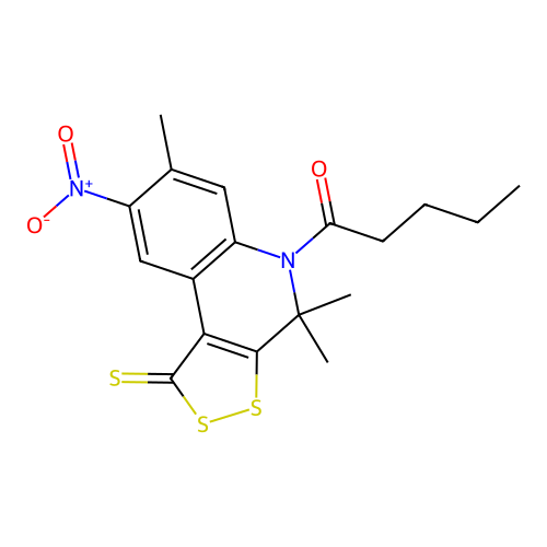 1-(4,4,7-trimethyl-8-nitro-1-sulfanylidenedithiolo[3,4-c]quinolin-5-yl)pentan-1-one structure