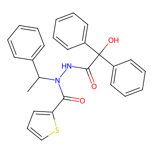 N'-(2-hydroxy-2,2-diphenylacetyl)-N-(1-phenylethyl)thiophene-2-carbohydrazide structure