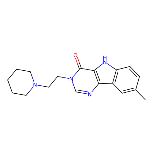 8-methyl-3-[2-(piperidin-1-yl)ethyl]-3,5-dihydro-4H-pyrimido[5,4-b]indol-4-one structure