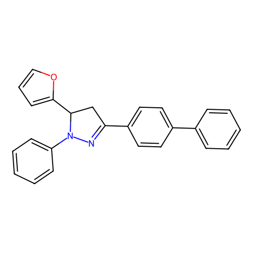 3-(biphenyl-4-yl)-5-(furan-2-yl)-1-phenyl-4,5-dihydro-1H-pyrazole structure