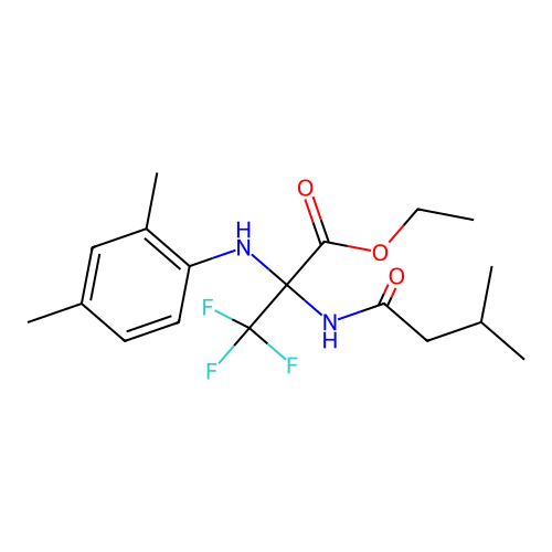 ethyl 2-((2,4-dimethylphenyl)amino)-3,3,3-trifluoro-2-(3-methylbutanamido)propanoate structure