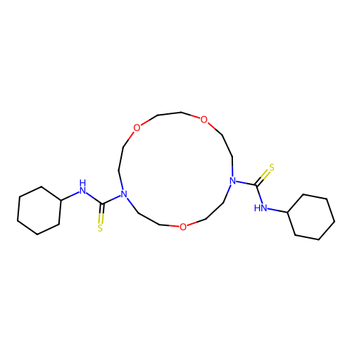 N,N'-dicyclohexyl-1,4,10-trioxa-7,13-diazacyclopentadecane-7,13-dicarbothioamide structure
