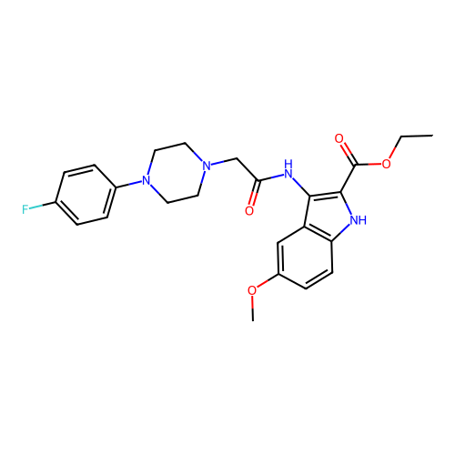 Ethyl 3-[[2-[4-(4-fluorophenyl)piperazin-1-yl]acetyl]amino]-5-methoxy-1H-indole-2-carboxylate structure