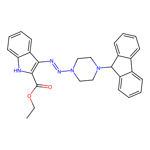 Ethyl 3-[[4-(9H-fluoren-9-yl)piperazin-1-yl]hydrazinylidene]indole-2-carboxylate structure