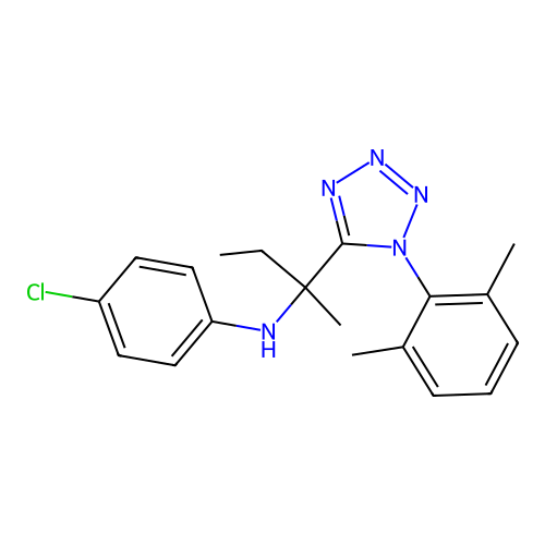 4-chloro-N-(2-(1-(2,6-dimethylphenyl)-1H-tetrazol-5-yl)butan-2-yl)aniline structure