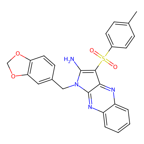 1-(1,3-benzodioxol-5-ylmethyl)-3-(4-methylphenyl)sulfonylpyrrolo[3,2-b]quinoxalin-2-amine structure