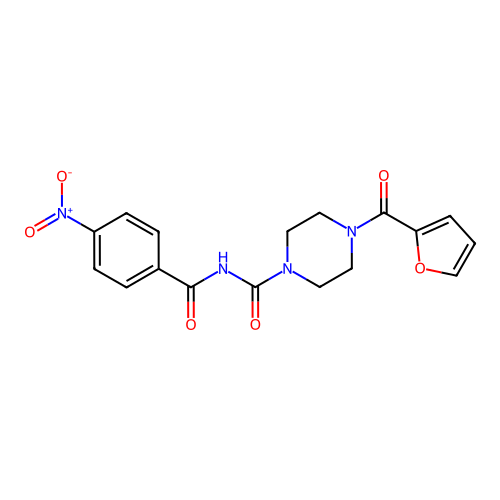 4-(furan-2-carbonyl)-N-(4-nitrobenzoyl)piperazine-1-carboxamide structure