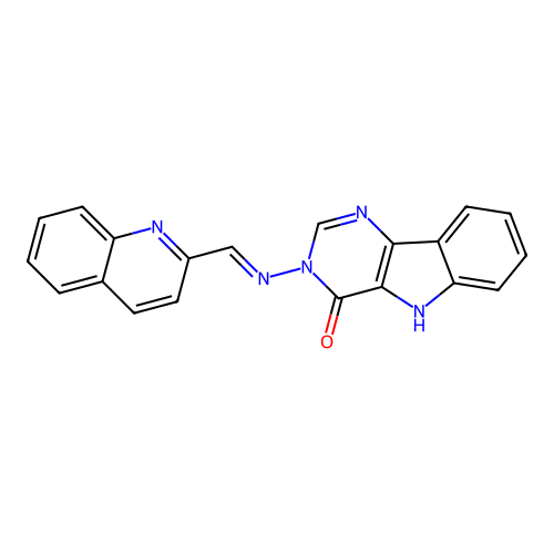(E)-3-((quinolin-2-ylmethylene)amino)-3H-pyrimido[5,4-b]indol-4(5H)-one structure