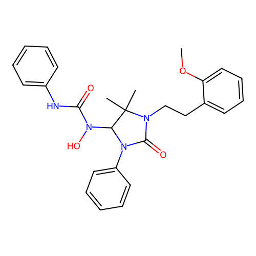 1-hydroxy-1-(1-(2-methoxyphenethyl)-5,5-dimethyl-2-oxo-3-phenylimidazolidin-4-yl)-3-phenylurea structure
