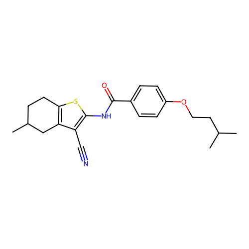 N-(3-cyano-5-methyl-4,5,6,7-tetrahydro-1-benzothiophen-2-yl)-4-(3-methylbutoxy)benzamide structure