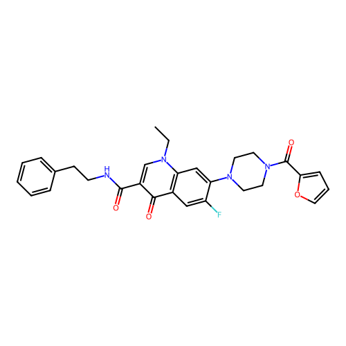 1-ethyl-6-fluoro-7-(4-(furan-2-carbonyl)piperazin-1-yl)-4-oxo-N-phenethyl-1,4-dihydroquinoline-3-carboxamide structure