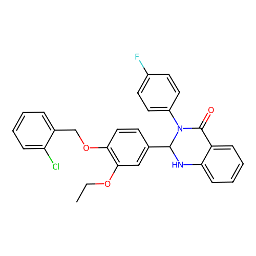 2-(4-((2-chlorobenzyl)oxy)-3-ethoxyphenyl)-3-(4-fluorophenyl)-2,3-dihydroquinazolin-4(1H)-one structure