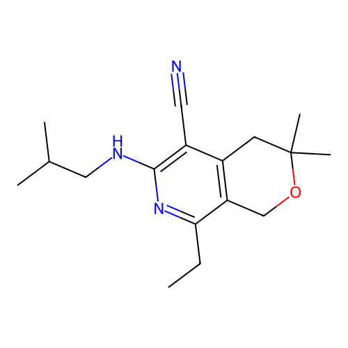 8-ethyl-3,3-dimethyl-6-(2-methylpropylamino)-1,4-dihydropyrano[3,4-c]pyridine-5-carbonitrile structure
