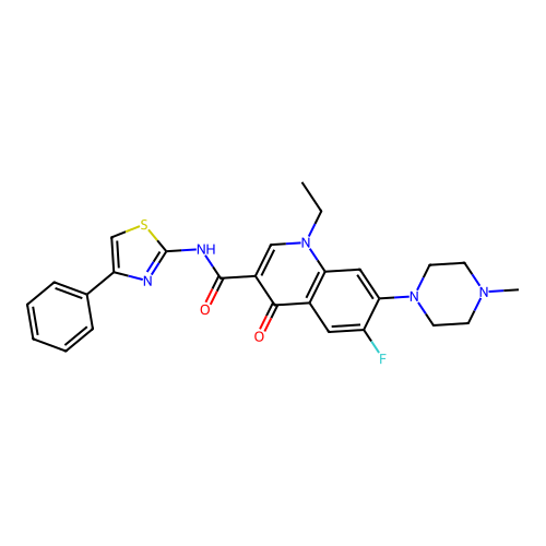 1-ethyl-6-fluoro-7-(4-methylpiperazin-1-yl)-4-oxo-N-(4-phenyl-1,3-thiazol-2-yl)-1,4-dihydroquinoline-3-carboxamide structure