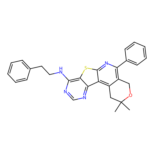 2,2-dimethyl-5-phenyl-N-(2-phenylethyl)-1,4-dihydro-2H-pyrano[4'',3'':4',5']pyrido[3',2':4,5]thieno[3,2-d]pyrimidin-8-amine structure