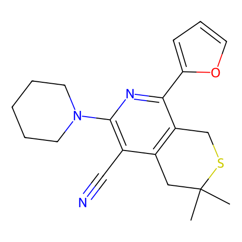 8-(furan-2-yl)-3,3-dimethyl-6-(piperidin-1-yl)-3,4-dihydro-1H-thiopyrano[3,4-c]pyridine-5-carbonitrile structure