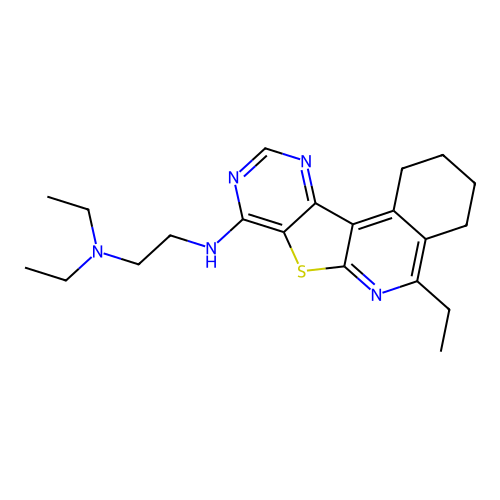 N,N-diethyl-N'-(5-ethyl-1,2,3,4-tetrahydropyrimido[4',5':4,5]thieno[2,3-c]isoquinolin-8-yl)ethane-1,2-diamine structure