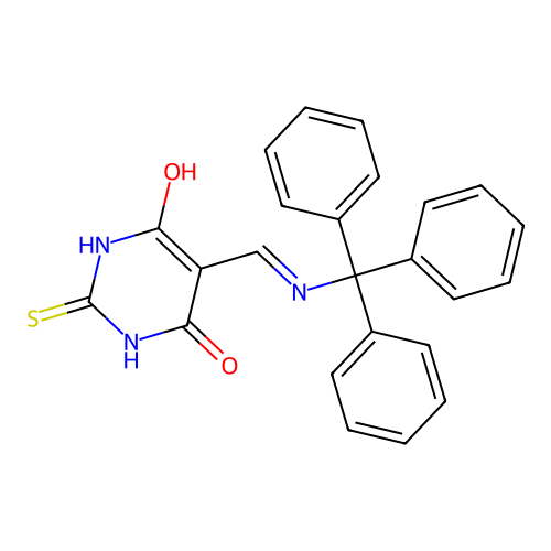 2-thioxo-5-((tritylamino)methylene)dihydropyrimidine-4,6(1H,5H)-dione structure