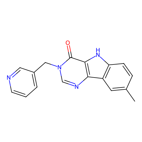 8-methyl-3-(pyridin-3-ylmethyl)-3,5-dihydro-4H-pyrimido[5,4-b]indol-4-one structure