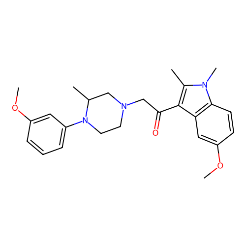 1-(5-methoxy-1,2-dimethyl-1H-indol-3-yl)-2-(4-(3-methoxyphenyl)-3-methylpiperazin-1-yl)ethanone structure