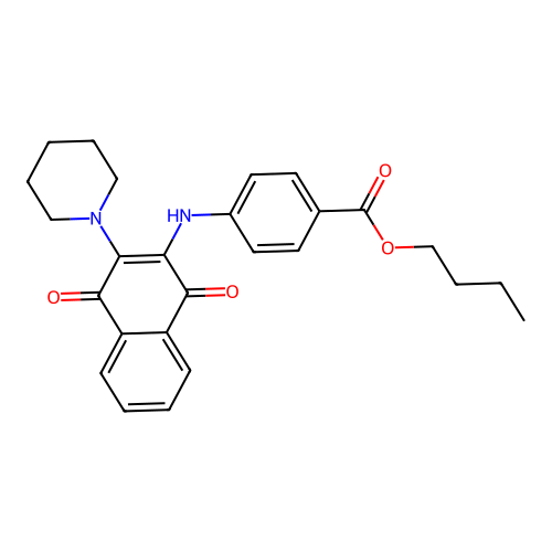Butyl 4-((1,4-dioxo-3-(piperidin-1-yl)-1,4-dihydronaphthalen-2-yl)amino)benzoate structure